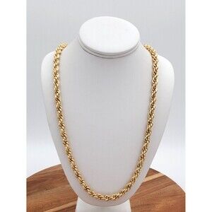 Vtg W Germany Gold Tone Rope Chain Necklace 28” Chunky Twisted Textured Smooth